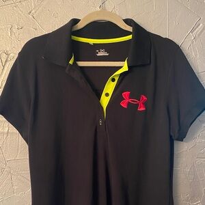 Under Armour Black Polo with Hot Pink and Lime Accents